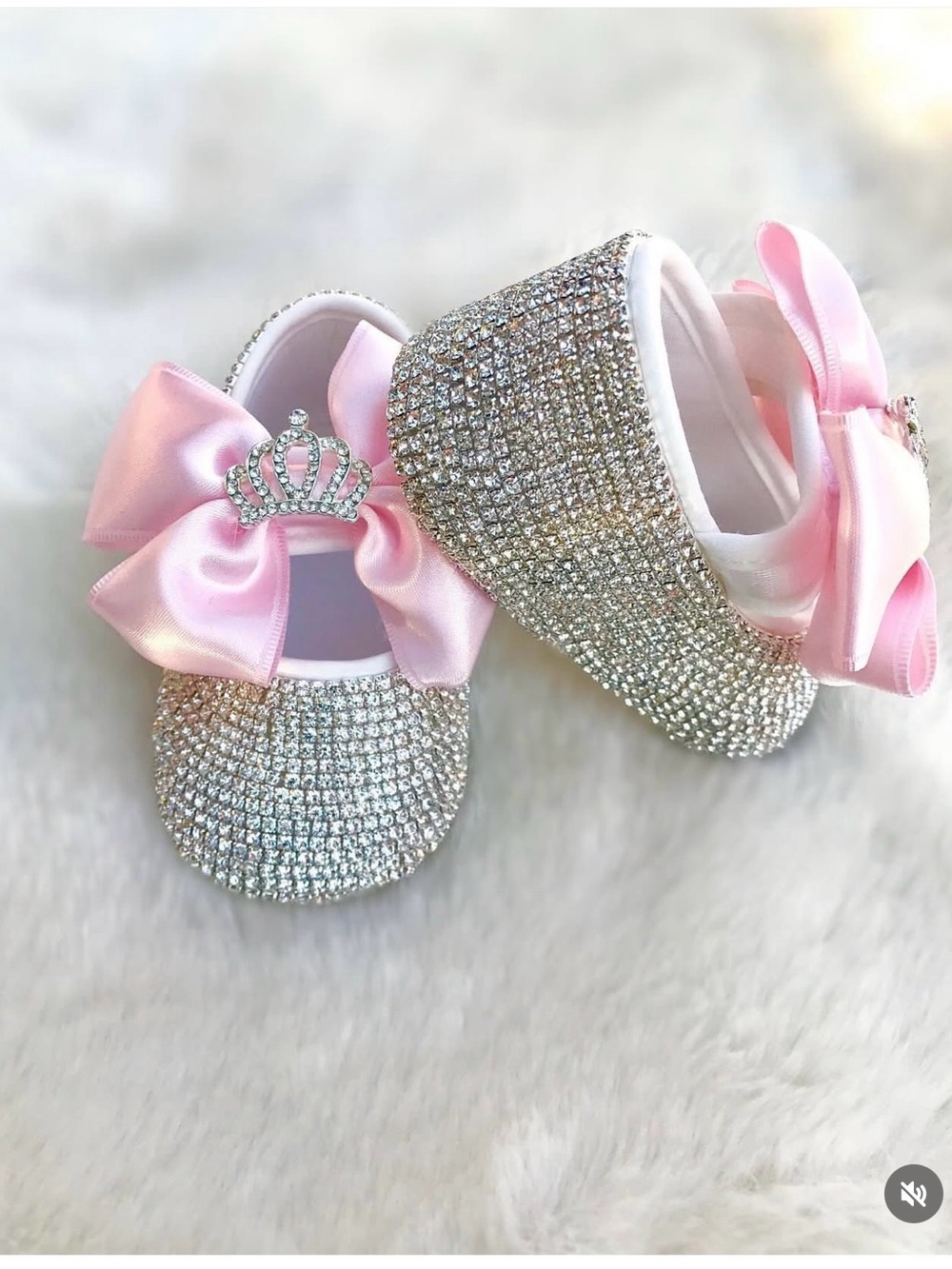 Baby Girls Pink Bow and Rhinestone Crib Shoes with Matching Headband
